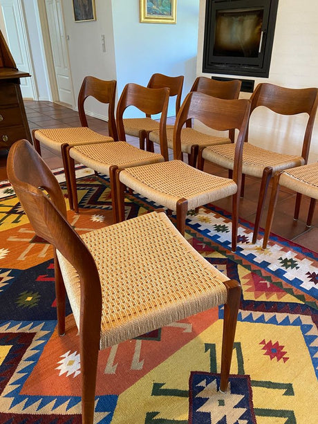 Danish Modern Niels Moller set of 8 Model 71 Teak dining chairs