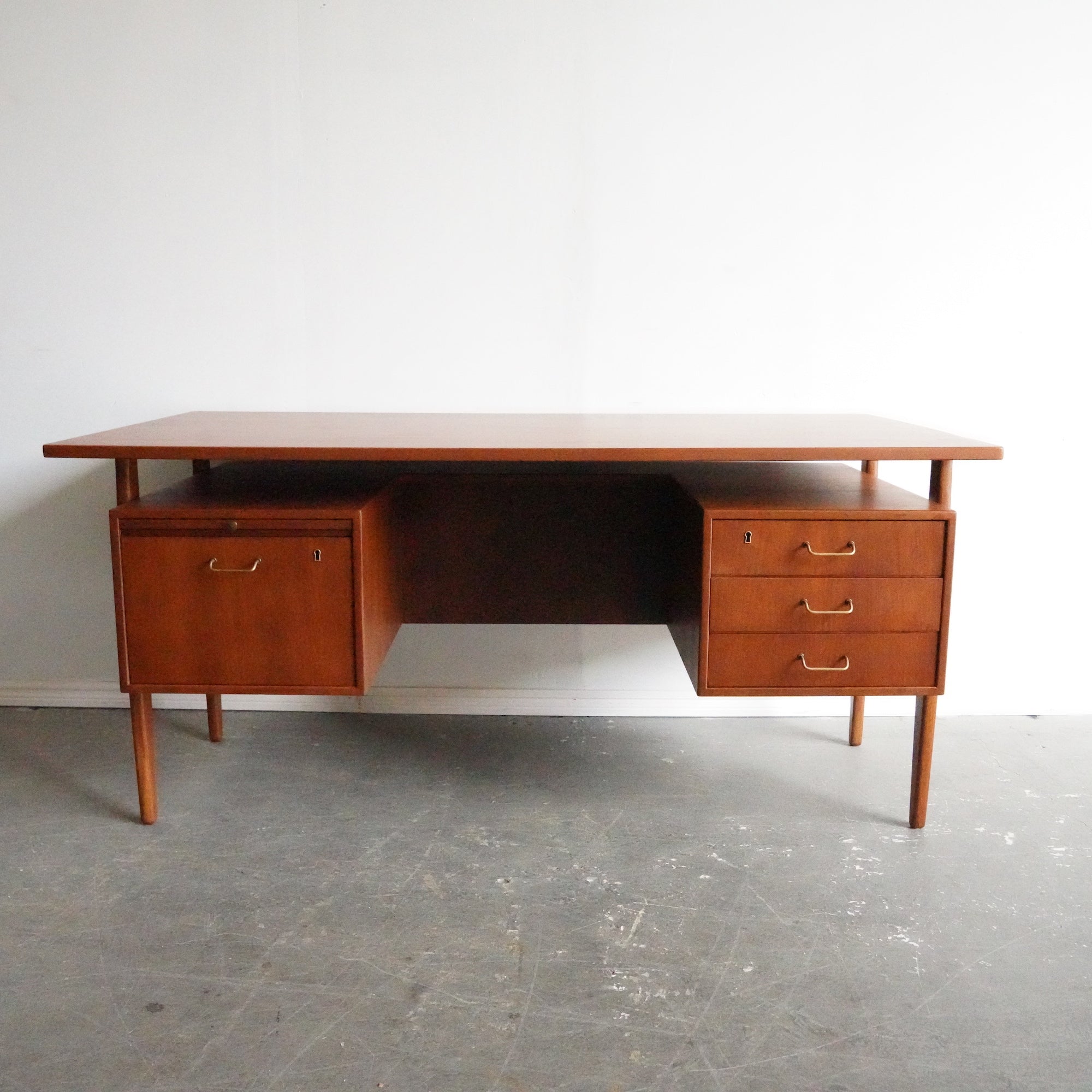 Mid Century Modern Vintage Danish Teak Floating executive desk