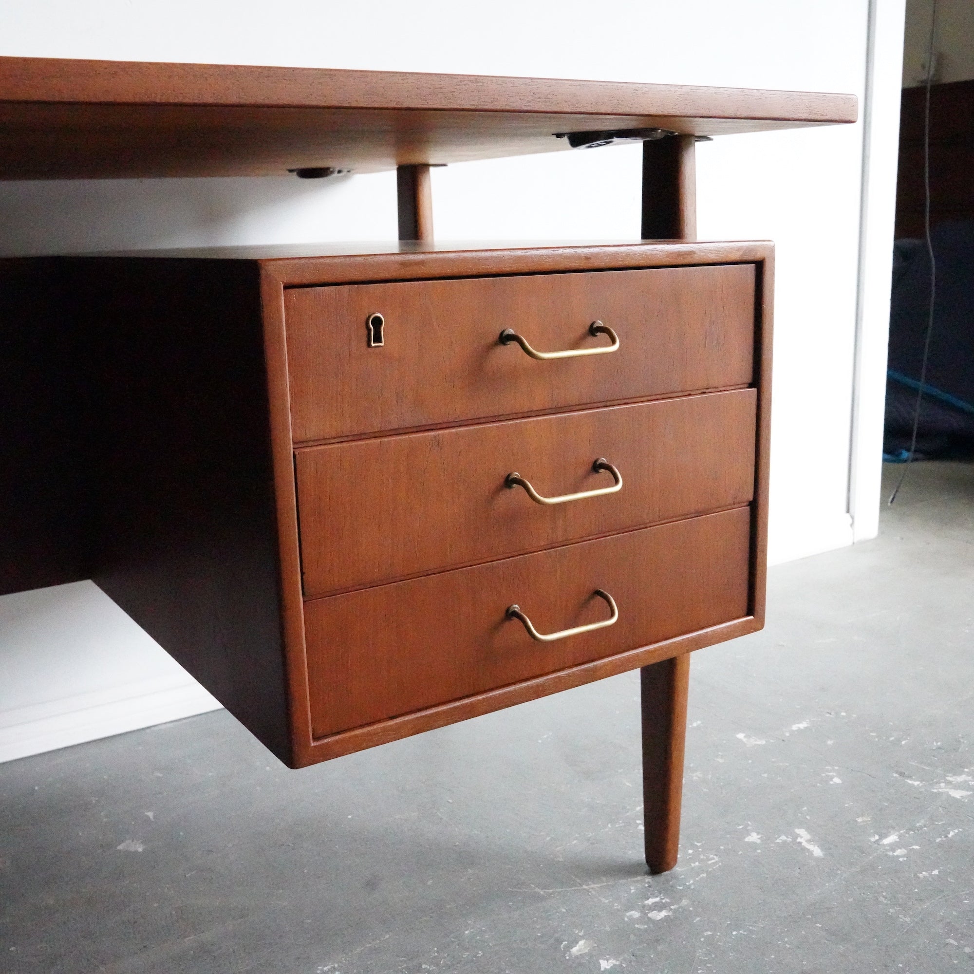 Mid Century Modern Vintage Danish Teak Floating executive desk