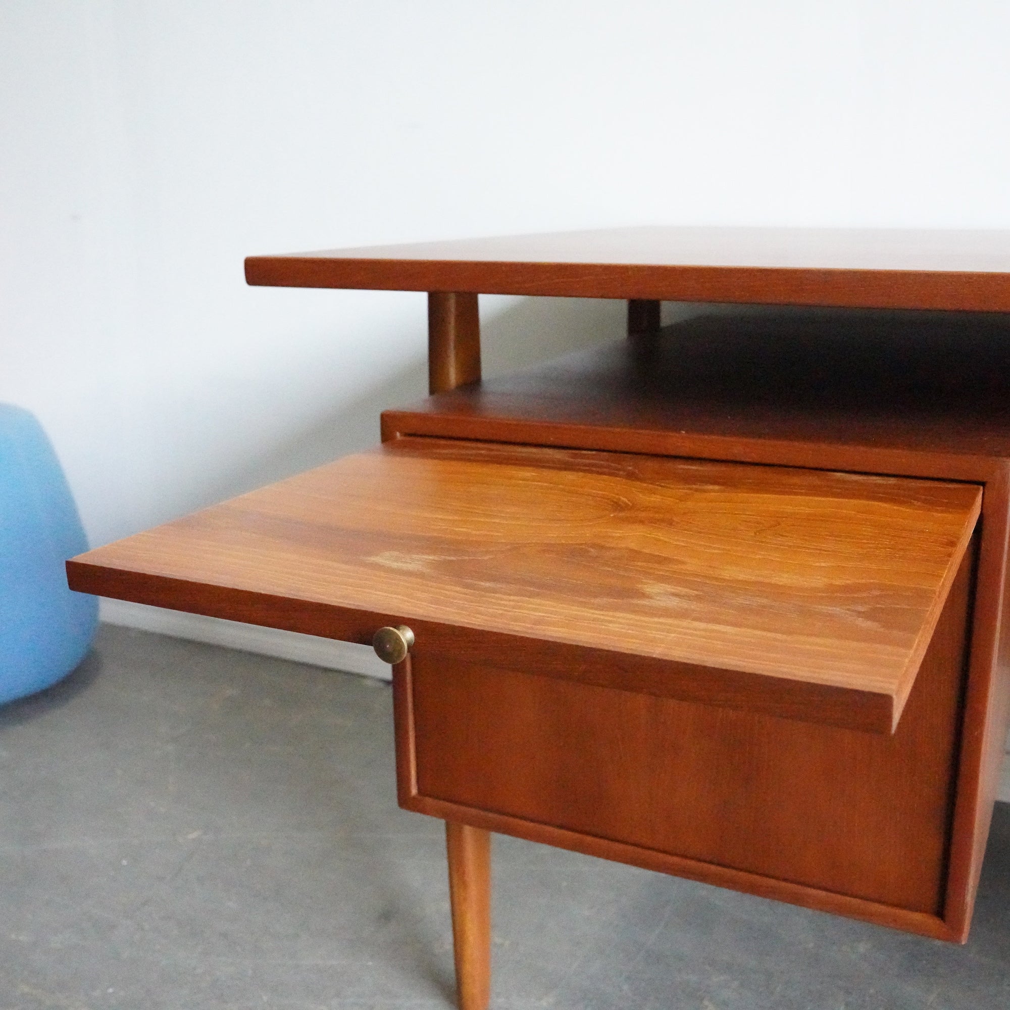 Mid Century Modern Vintage Danish Teak Floating executive desk