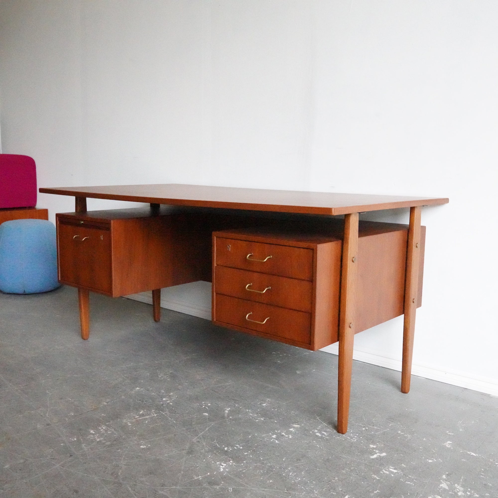 Mid Century Modern Vintage Danish Teak Floating executive desk