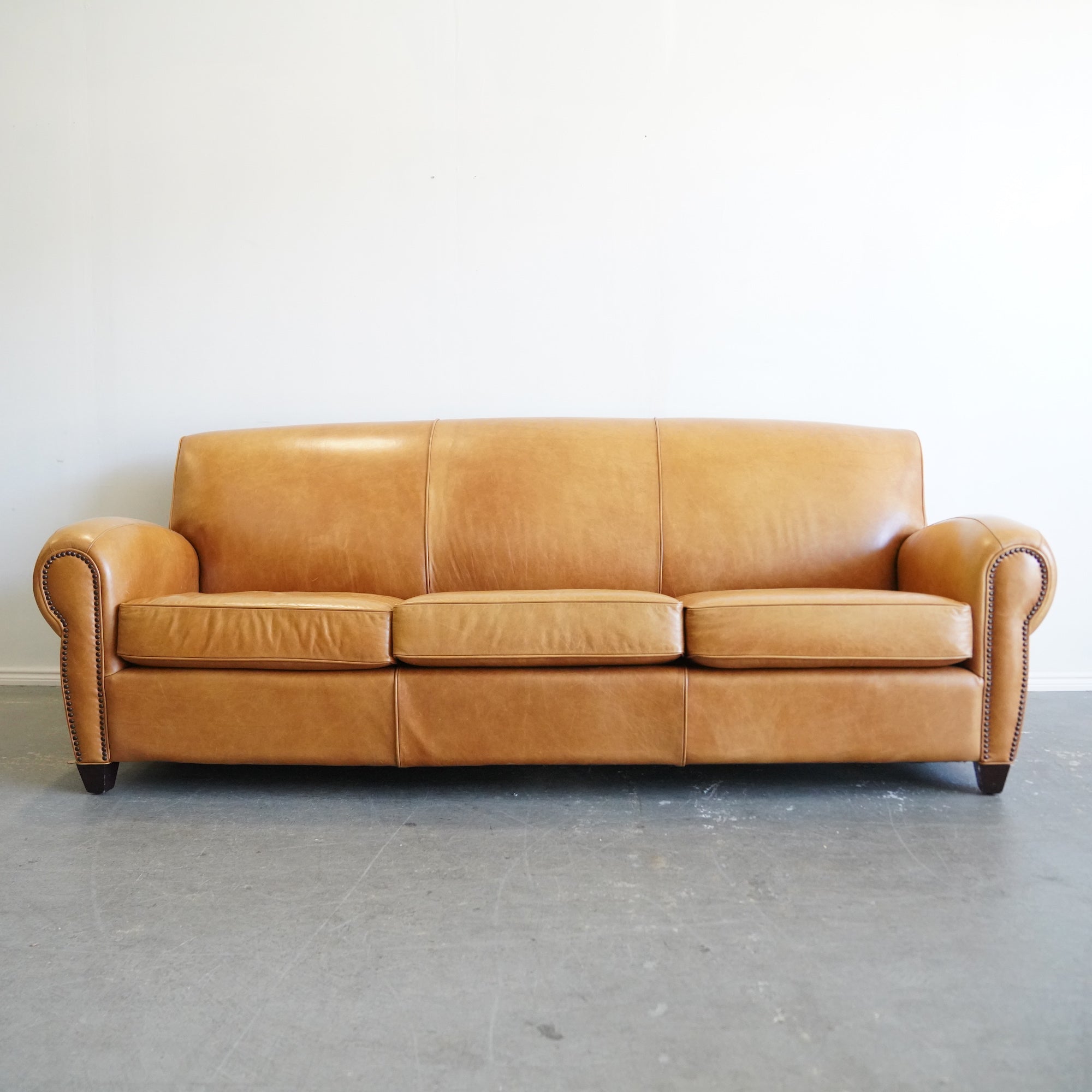 Pottery barn manhattan leather shop sofa