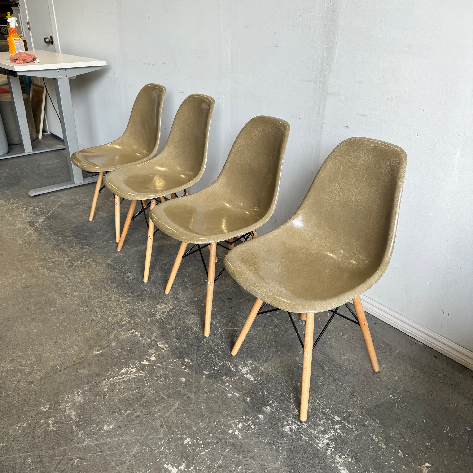 Modernica Set of 4 Fiberglass Shell dining chairs