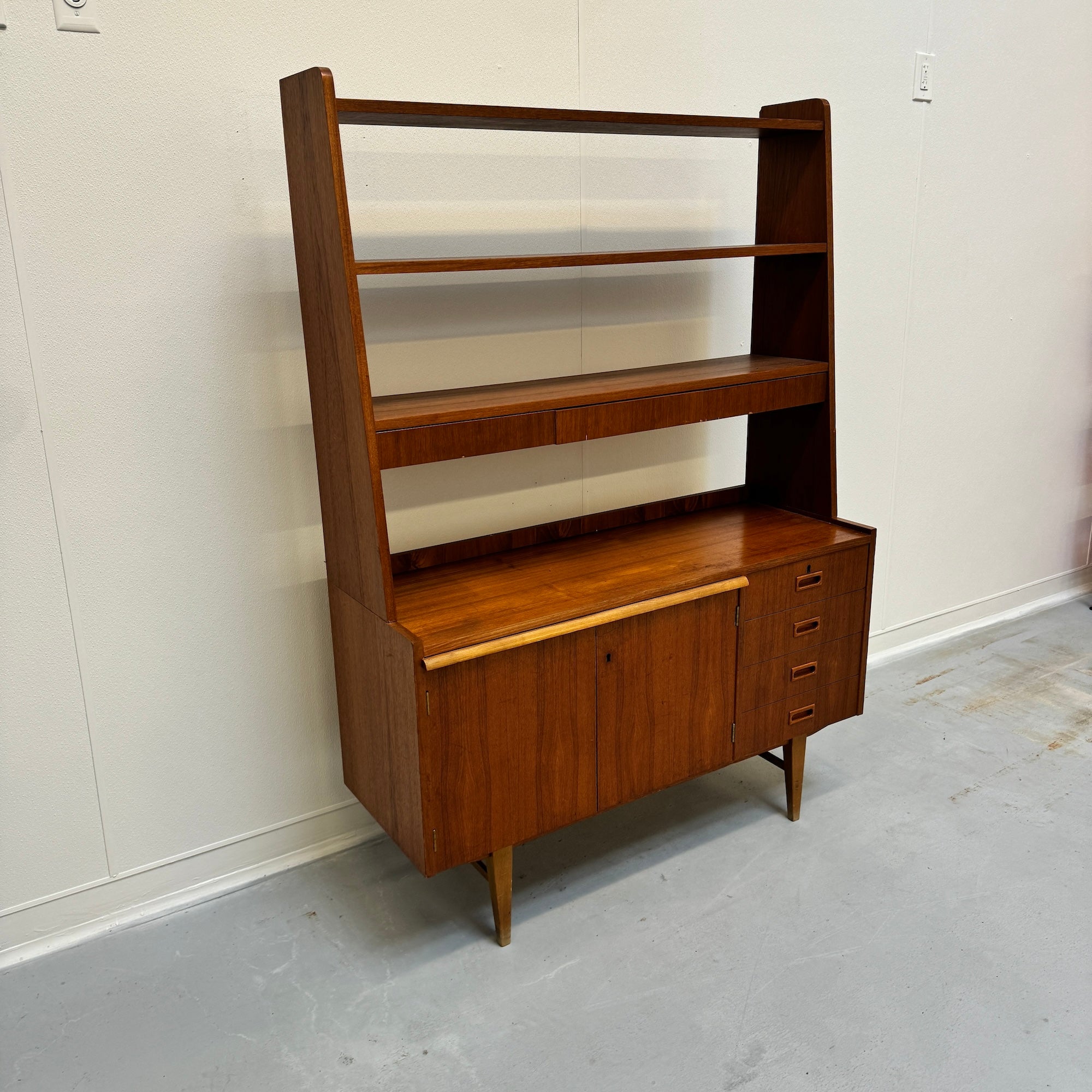 Danish Modern Teak bookcase cabinet with secretary desk