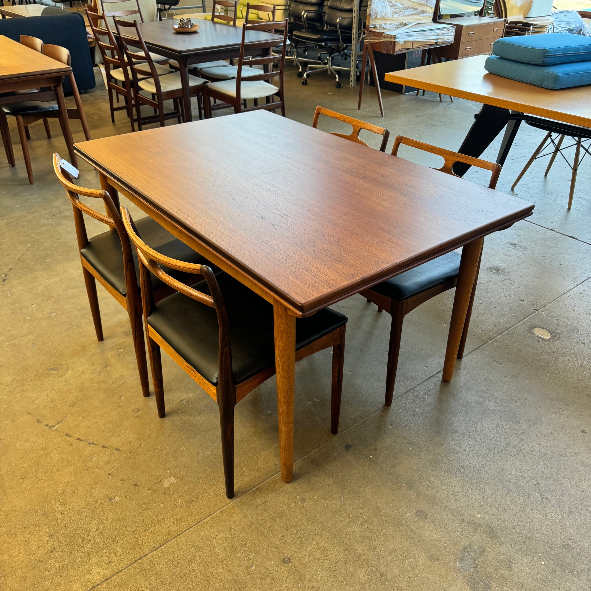 Danish Modern Teak + Oak Expandable Dining Table (Refinished)