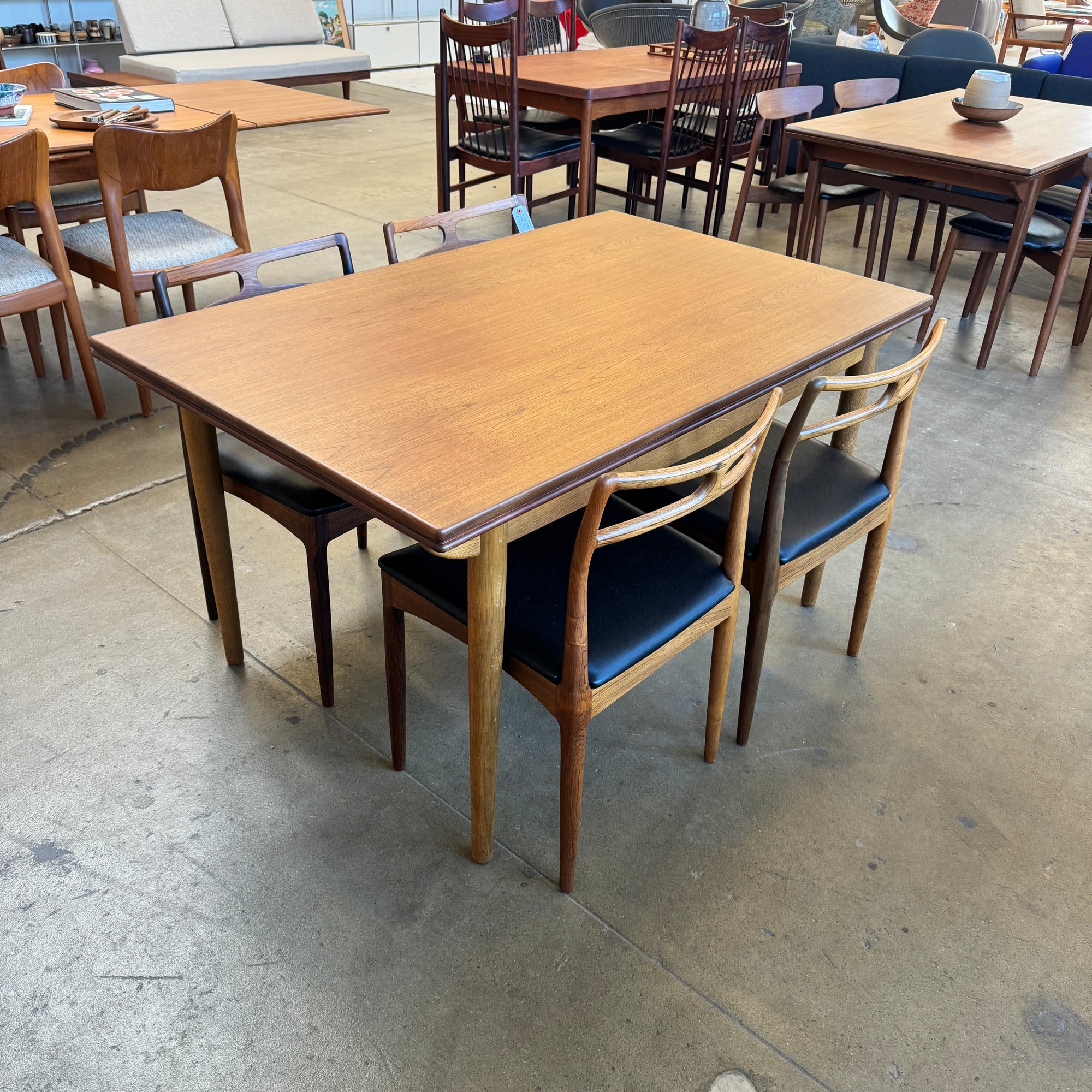 Danish Modern Teak + Oak Expandable Dining Table (Refinished)