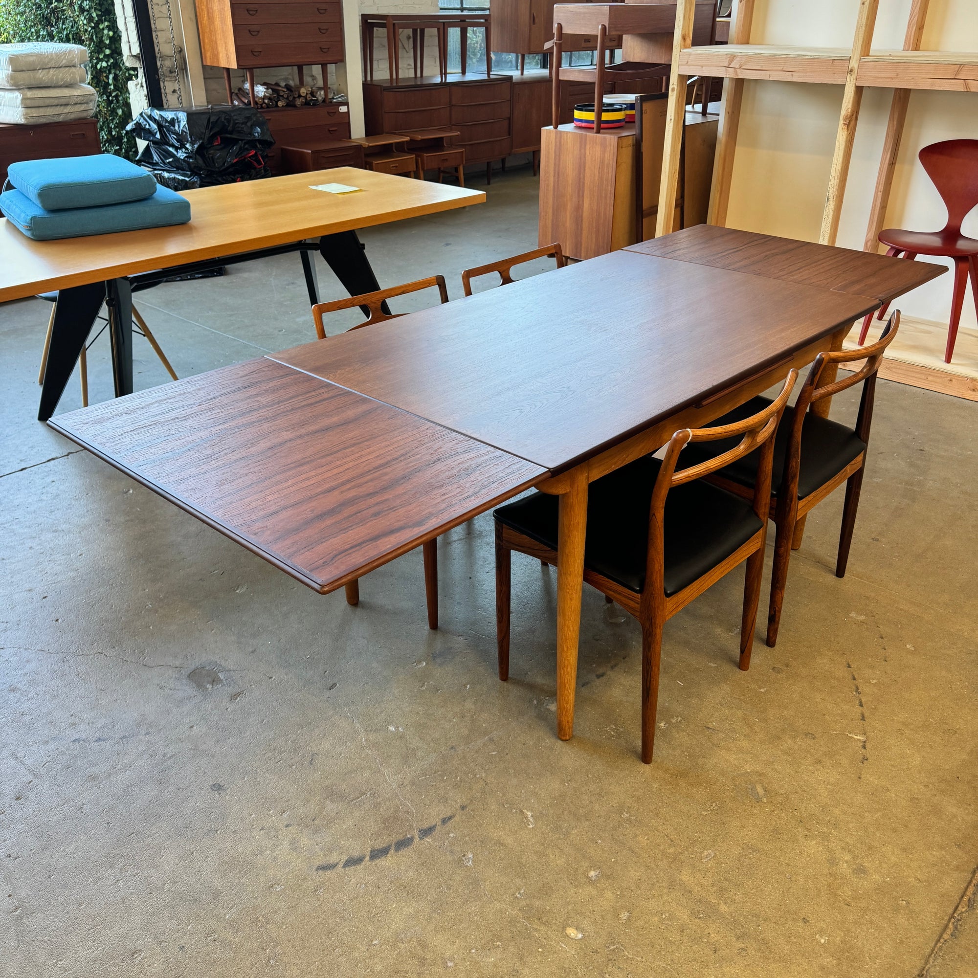 Danish Modern Teak + Oak Expandable Dining Table (Refinished)