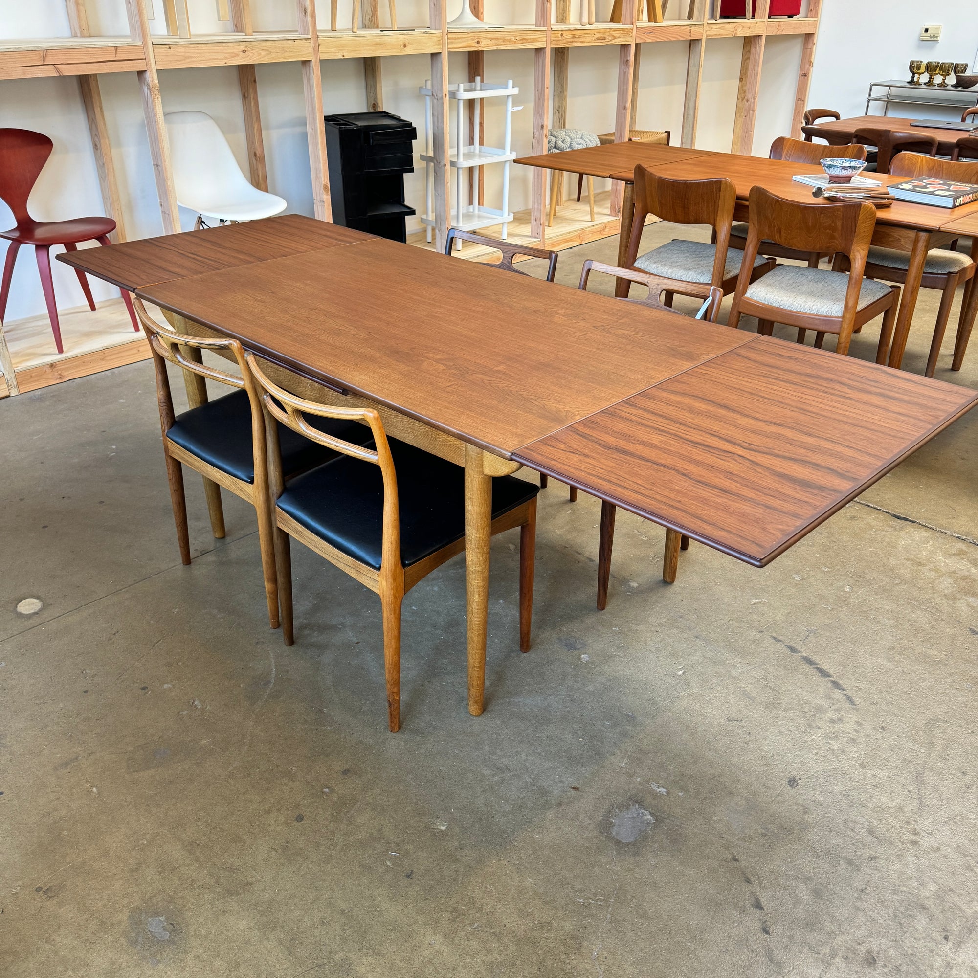 Danish Modern Teak + Oak Expandable Dining Table (Refinished)