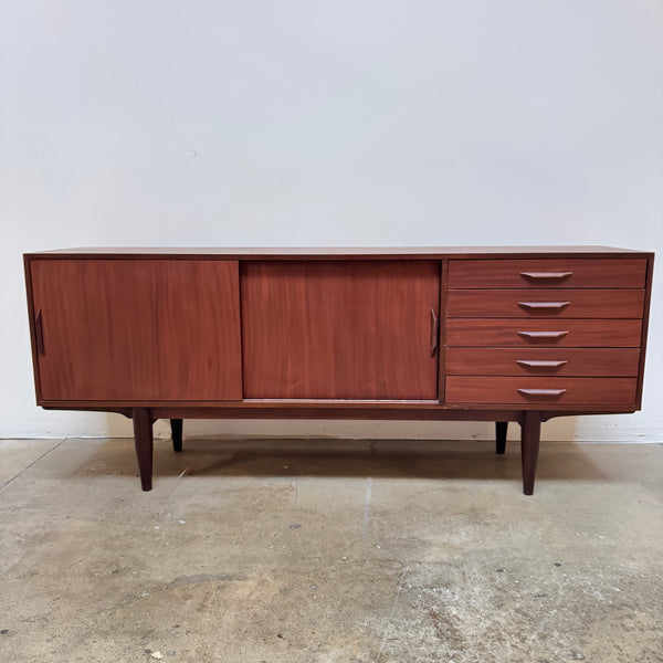 Danish Modern Sideboard with Sliding Doors and 5 Drawer