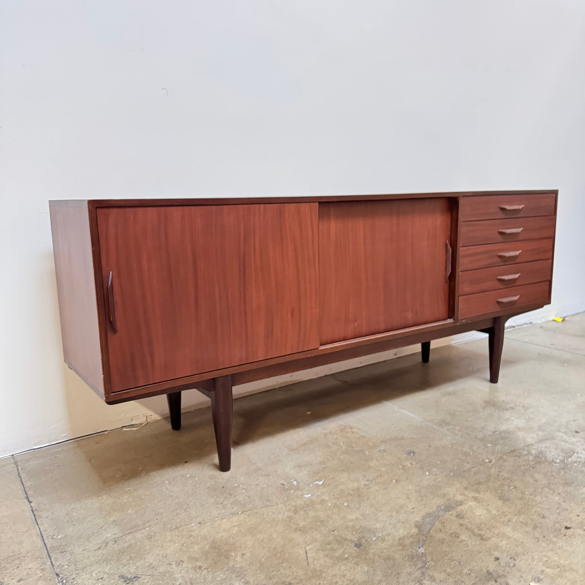 Danish Modern Sideboard with Sliding Doors and 5 Drawer