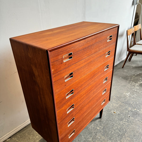 Danish Modern Vintage 6 Drawer Tall Boy Dresser