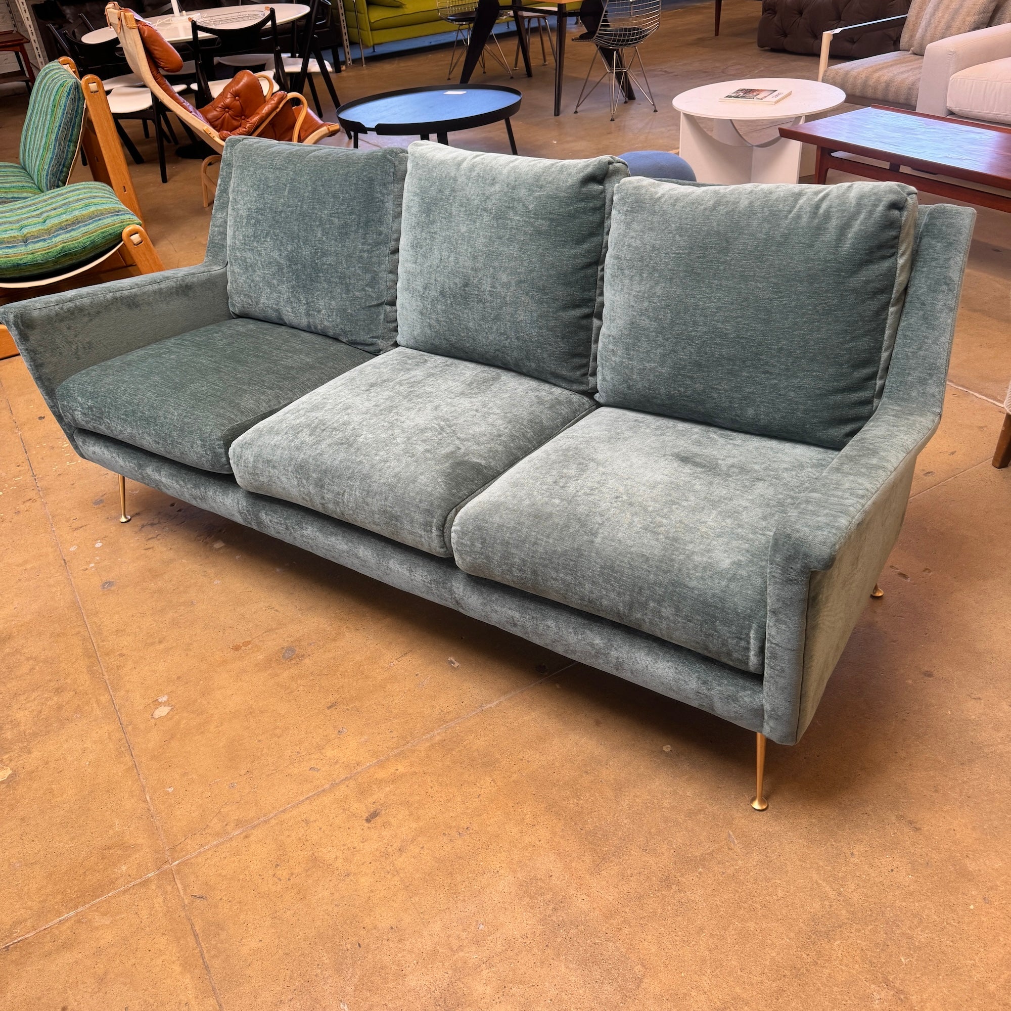 West Elm Carlo Mid Century Velvet Style Sofa