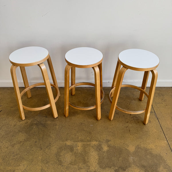 Artek Alvar Aalto set of 3 Counter Stools 64  (White Laminate)