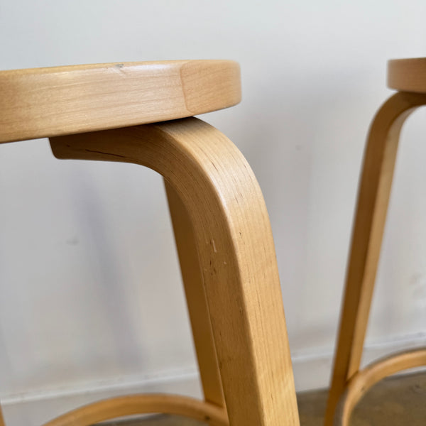 Artek Alvar Aalto set of 3 Counter Stools 64  (White Laminate)