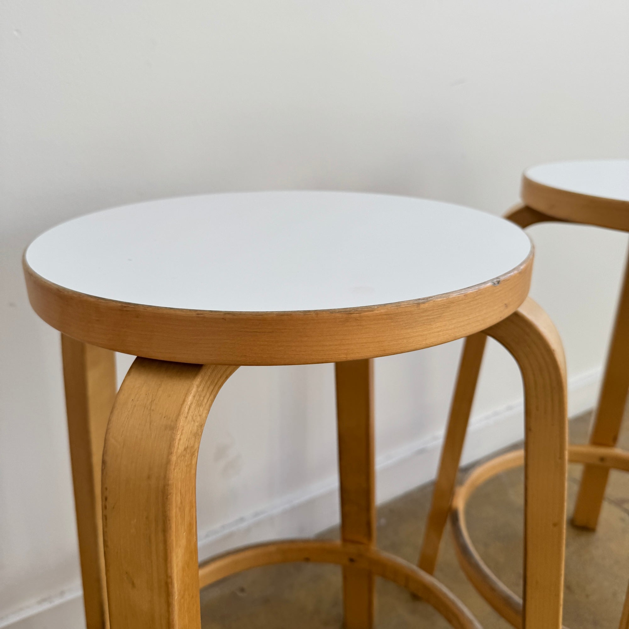 Artek Alvar Aalto set of 3 Counter Stools 64  (White Laminate)