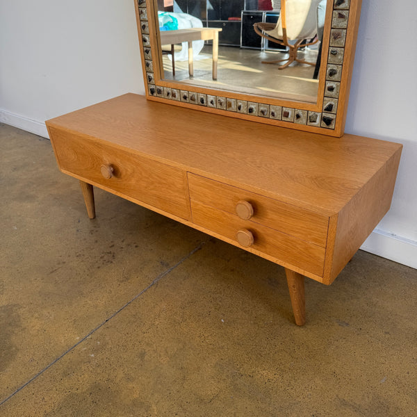 Danish Modern Oak Entryway Mirror + Storage Drawer/ Bench