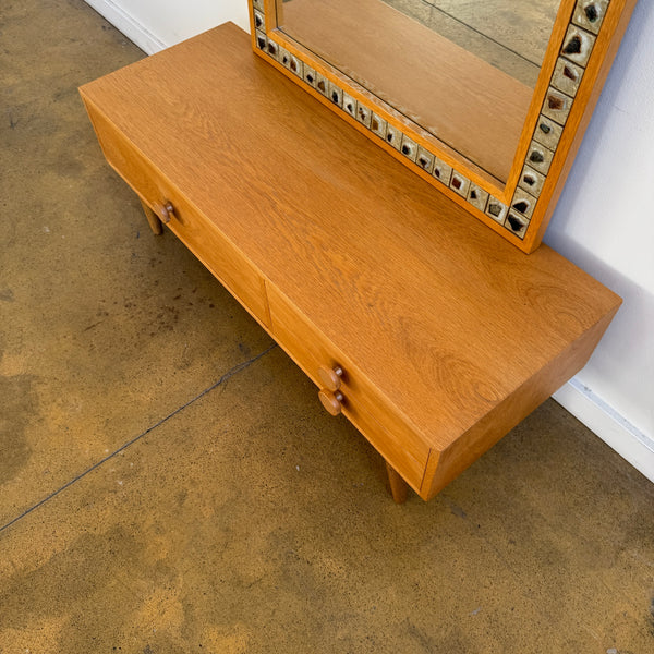 Danish Modern Oak Entryway Mirror + Storage Drawer/ Bench