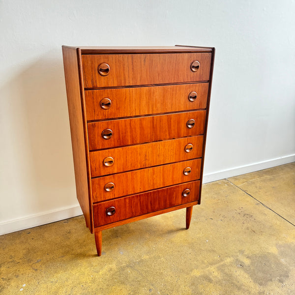 Danish Modern Kai Kristiansen Bow Front Teak Tallboy Dresser