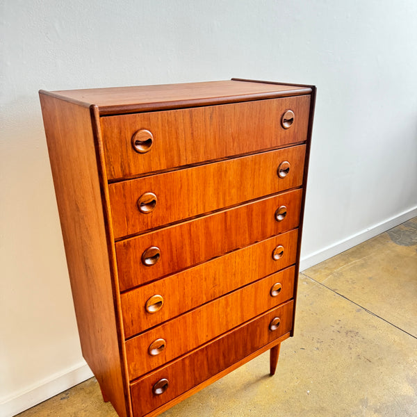 Danish Modern Kai Kristiansen Bow Front Teak Tallboy Dresser