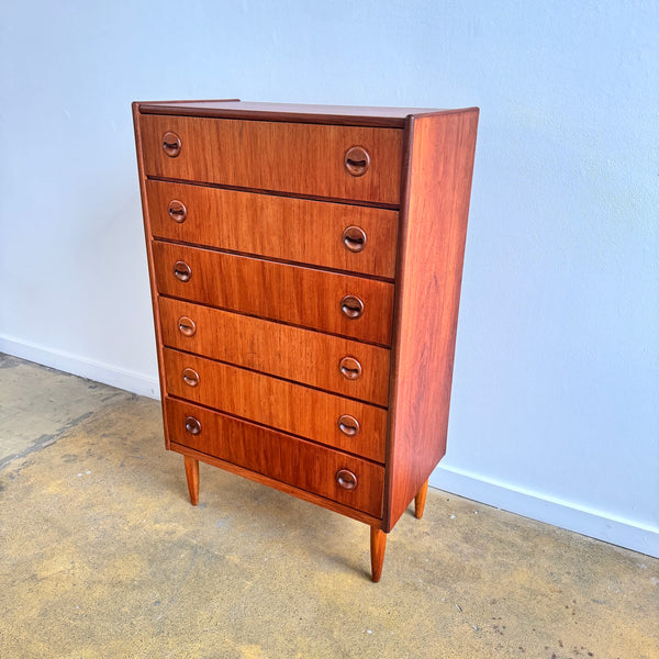 Danish Modern Kai Kristiansen Bow Front Teak Tallboy Dresser