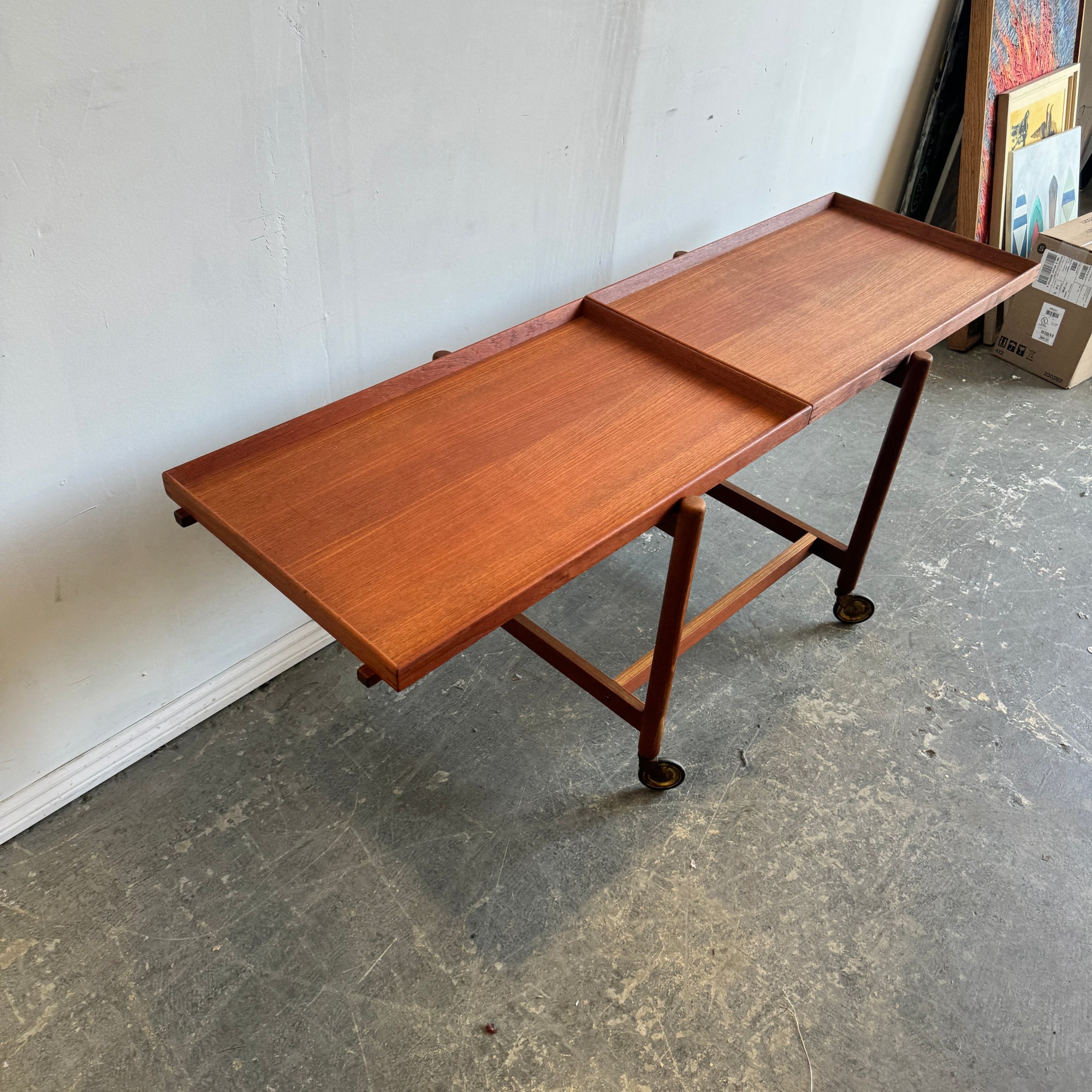 Danish Modern Poul Hundevad Expandable Teak Bar Cart