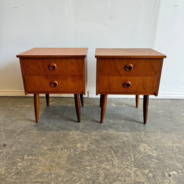 Danish Modern Set of 2 Teak two drawer nightstands