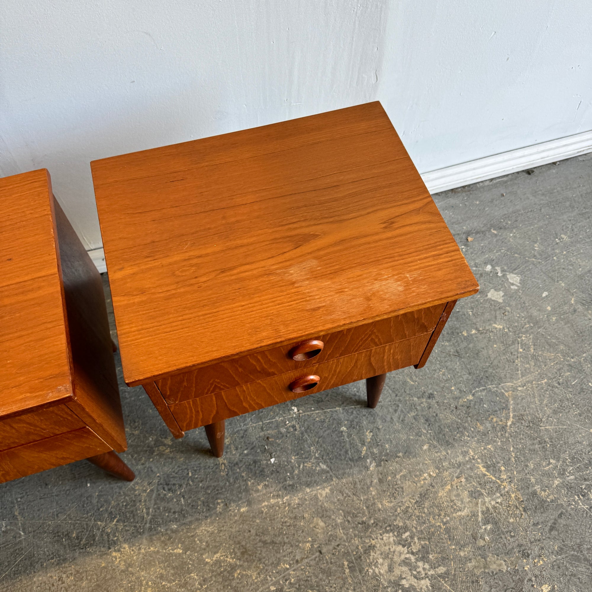 Danish Modern Set of 2 Teak two drawer nightstands