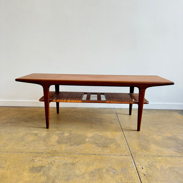 Danish Modern Teak coffee table with Braided caning