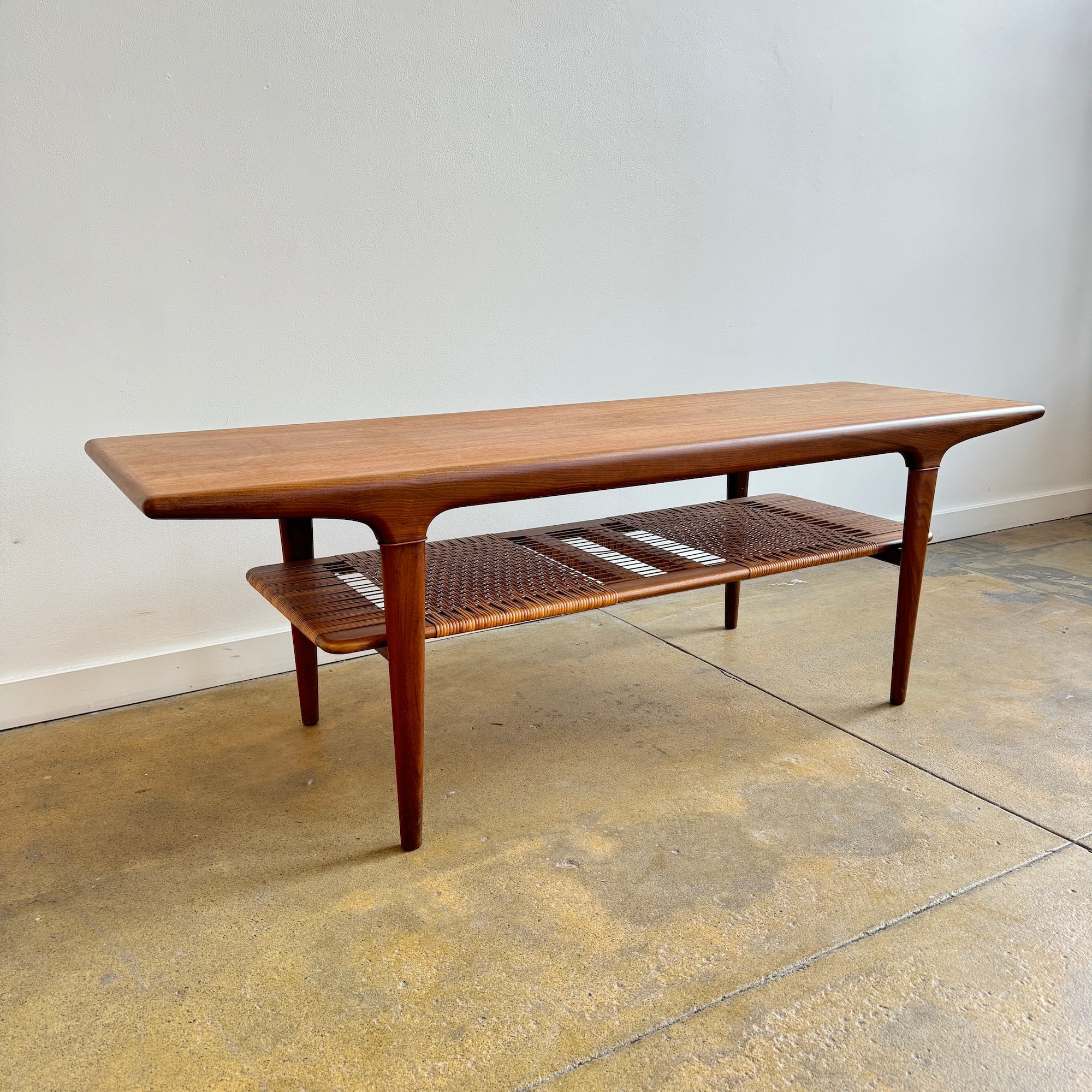 Danish Modern Teak coffee table with Braided caning