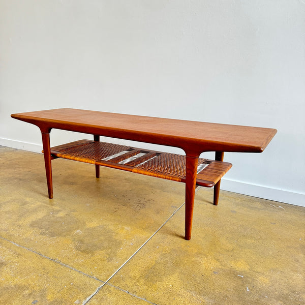 Danish Modern Teak coffee table with Braided caning