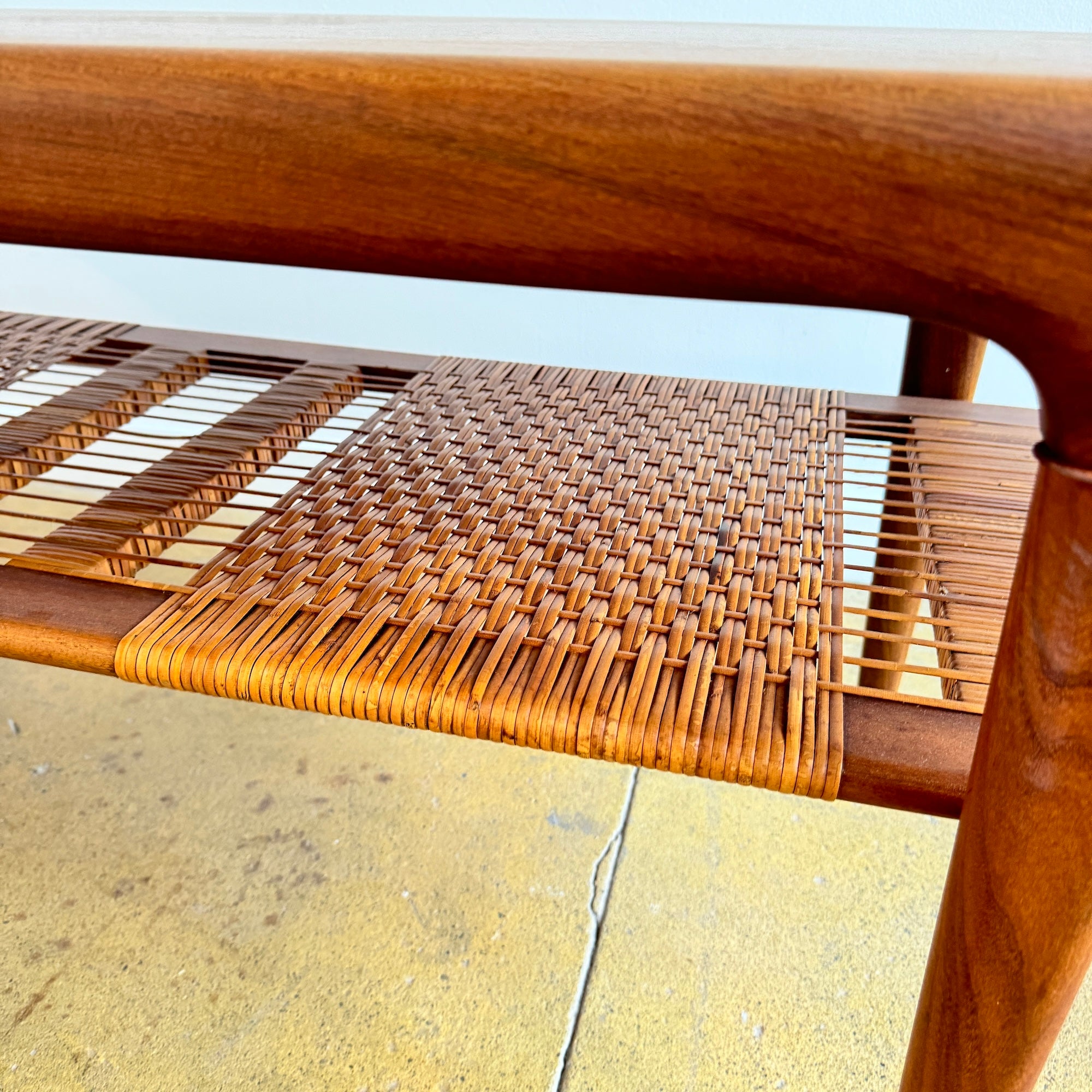 Danish Modern Teak coffee table with Braided caning