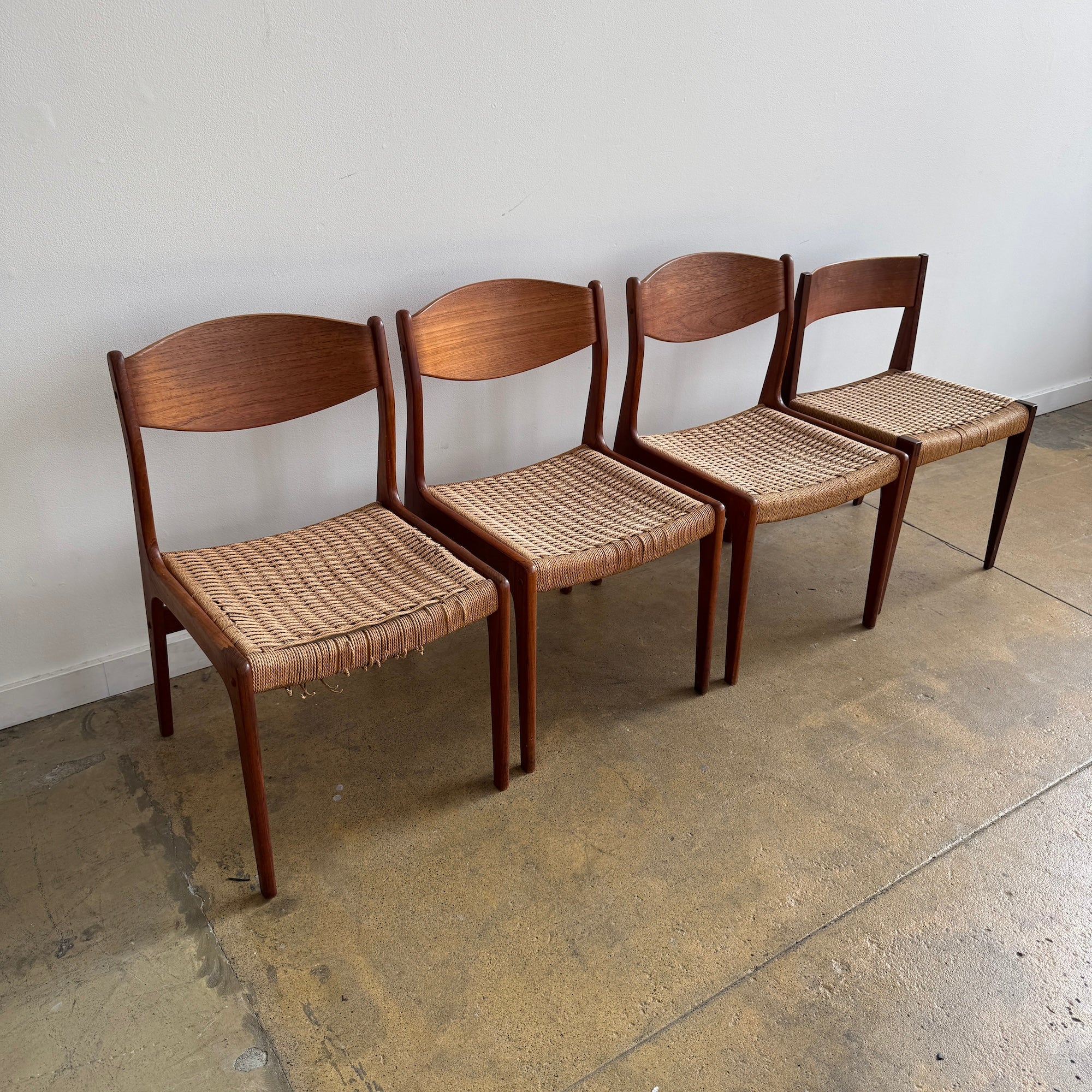 Vintage Danish Teak paper cord Dining Chairs