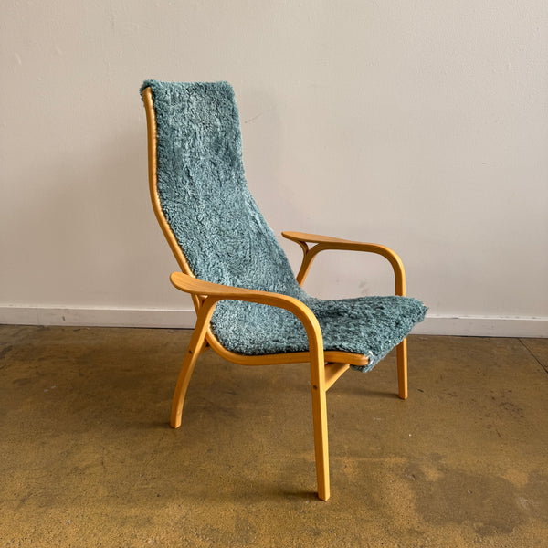 Vintage Lamino Sheepskin Lounge Chair by Yngve Ekström for Swedese (Bubble Gum Blue)