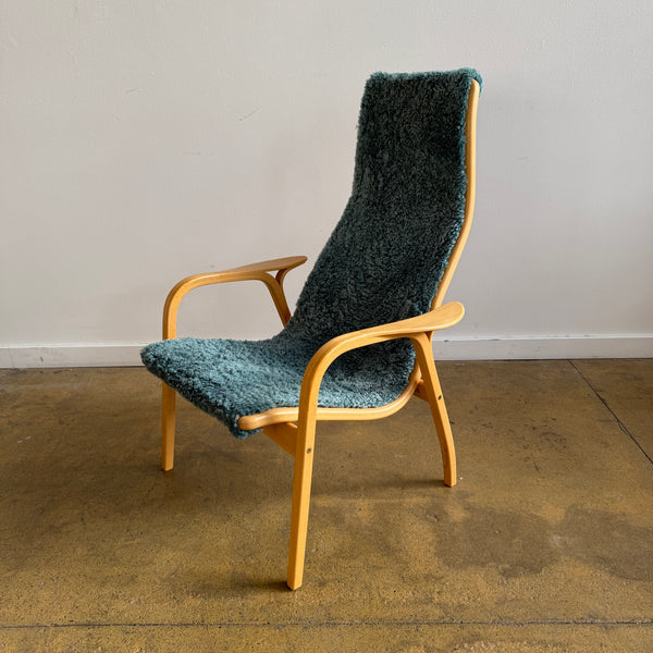 Vintage Lamino Sheepskin Lounge Chair by Yngve Ekström for Swedese (Bubble Gum Blue)