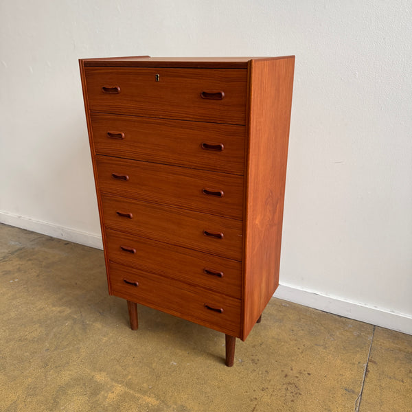 Danish Modern Teak Tall 6 Drawer Dresser