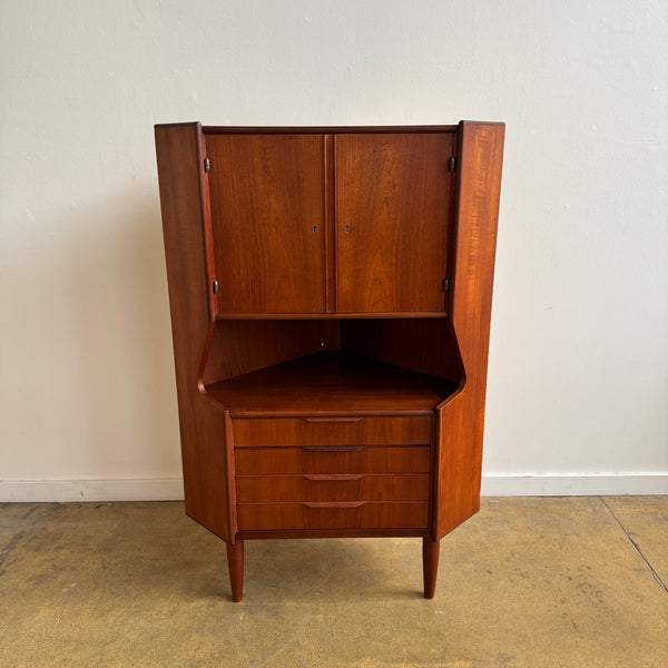 Danish Modern Teak Corner Bar Cabinet