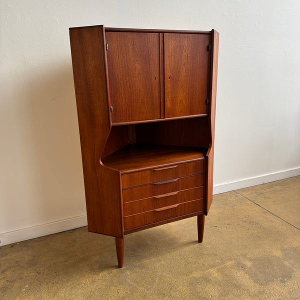 Danish Modern Teak Corner Bar Cabinet