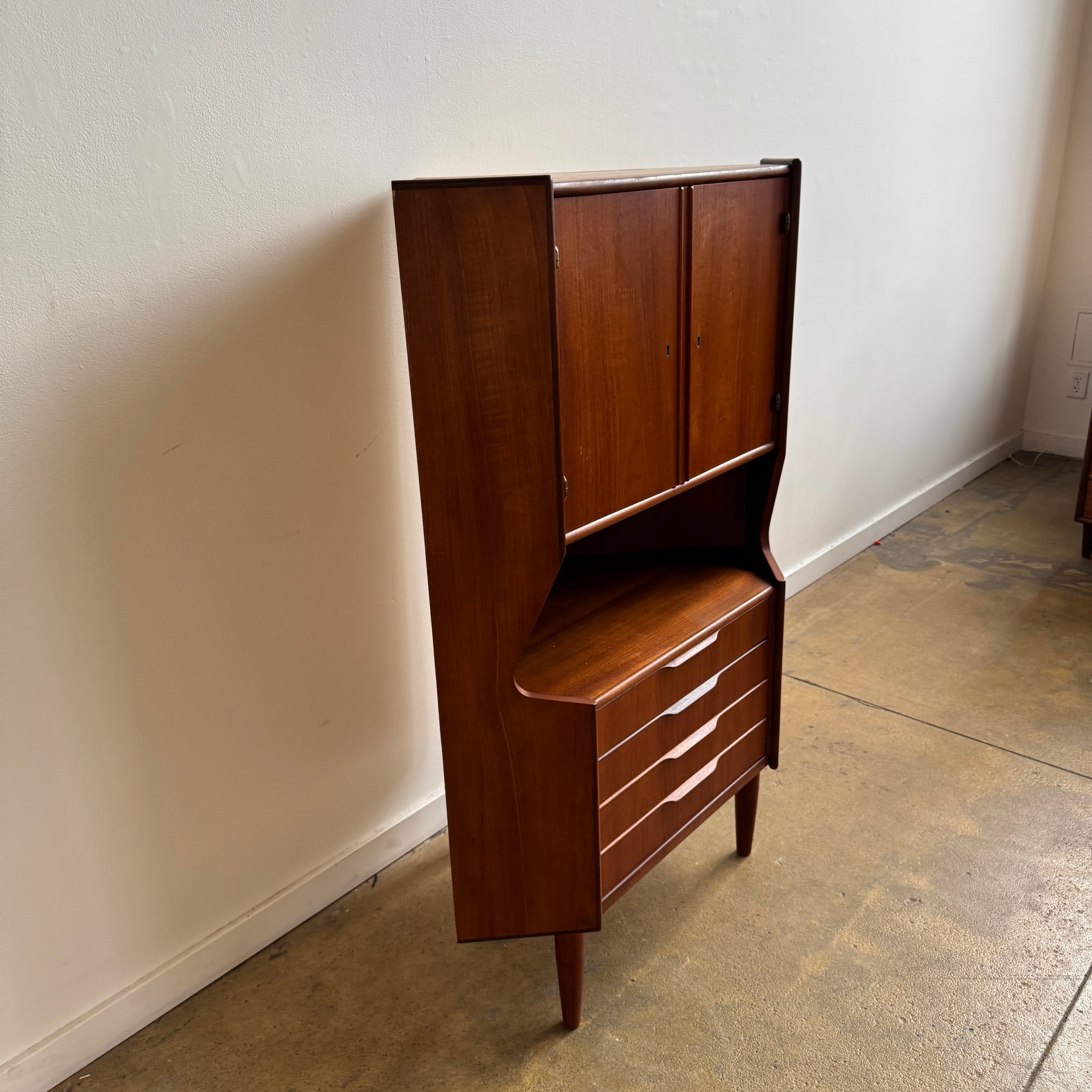 Danish Modern Teak Corner Bar Cabinet