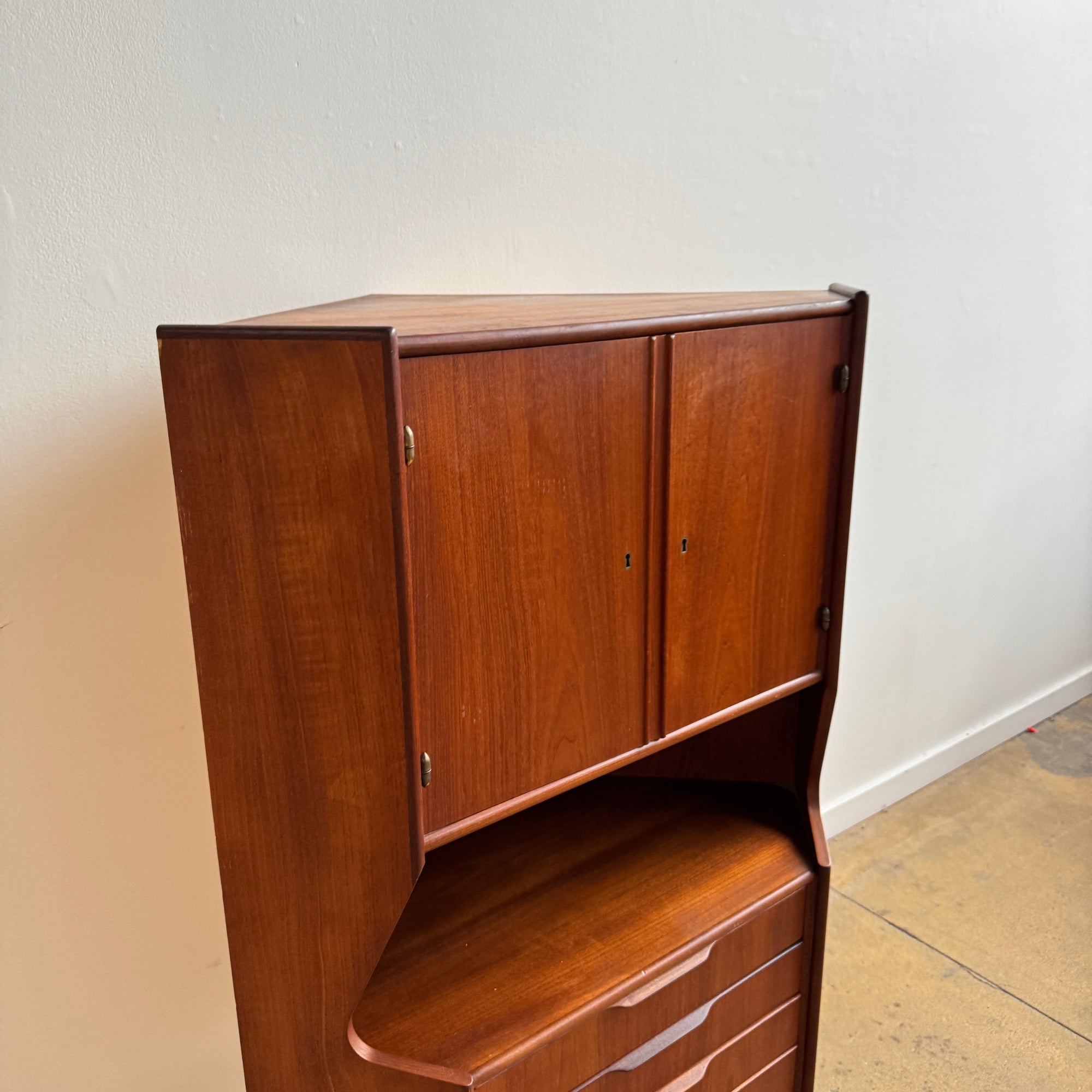 Danish Modern Teak Corner Bar Cabinet