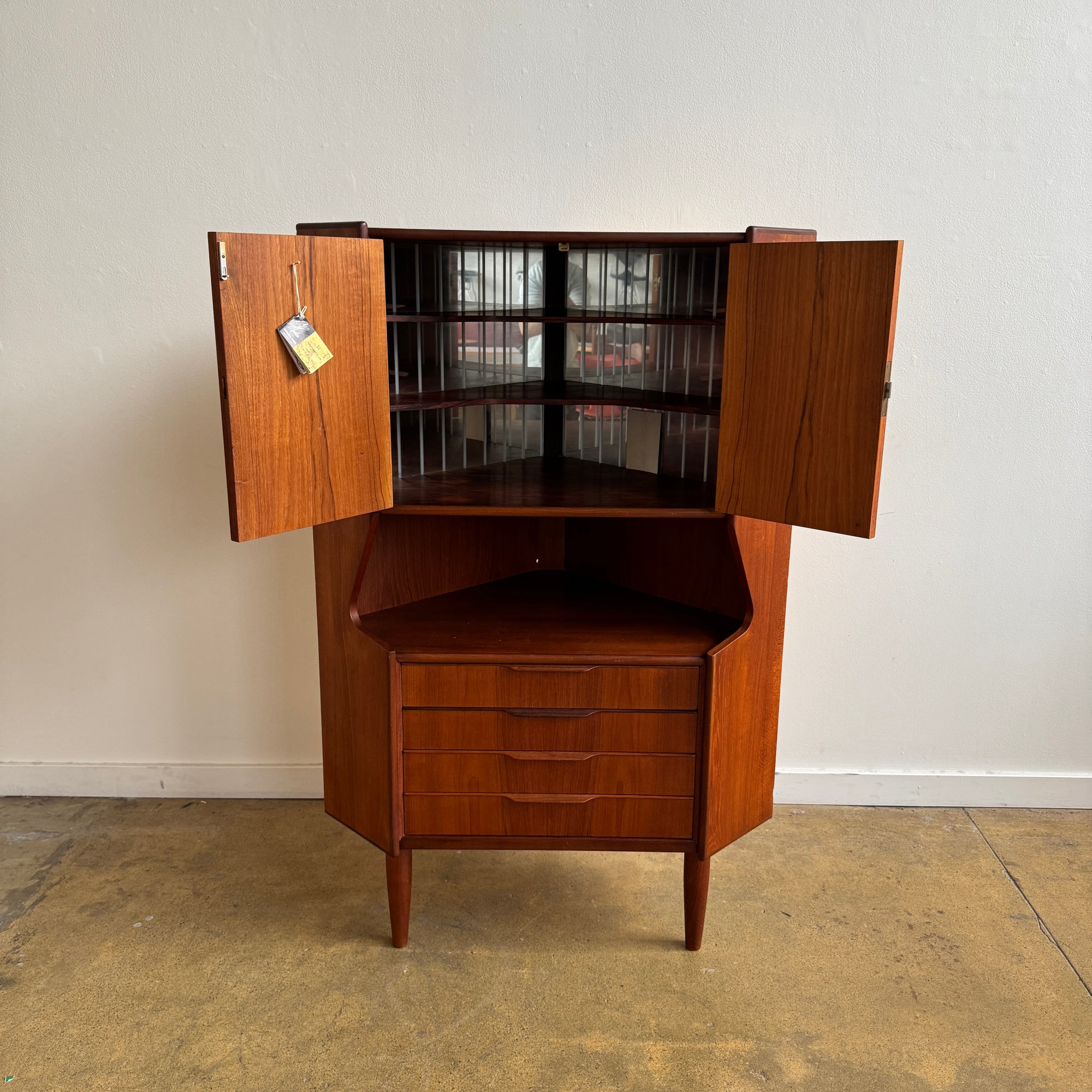 Danish Modern Teak Corner Bar Cabinet