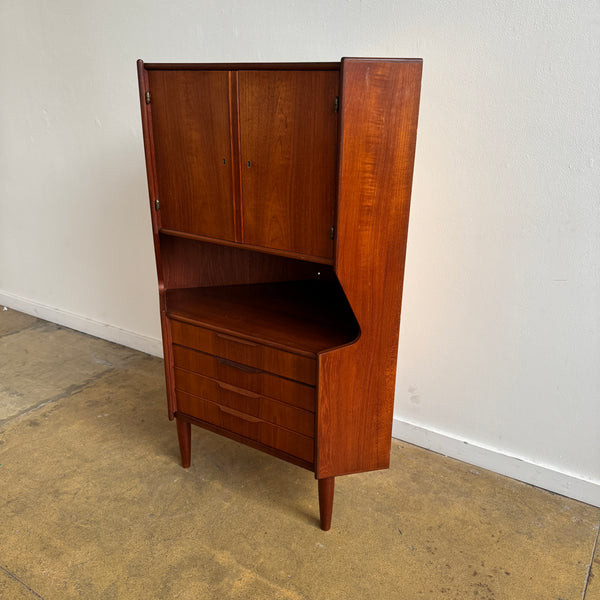 Danish Modern Teak Corner Bar Cabinet