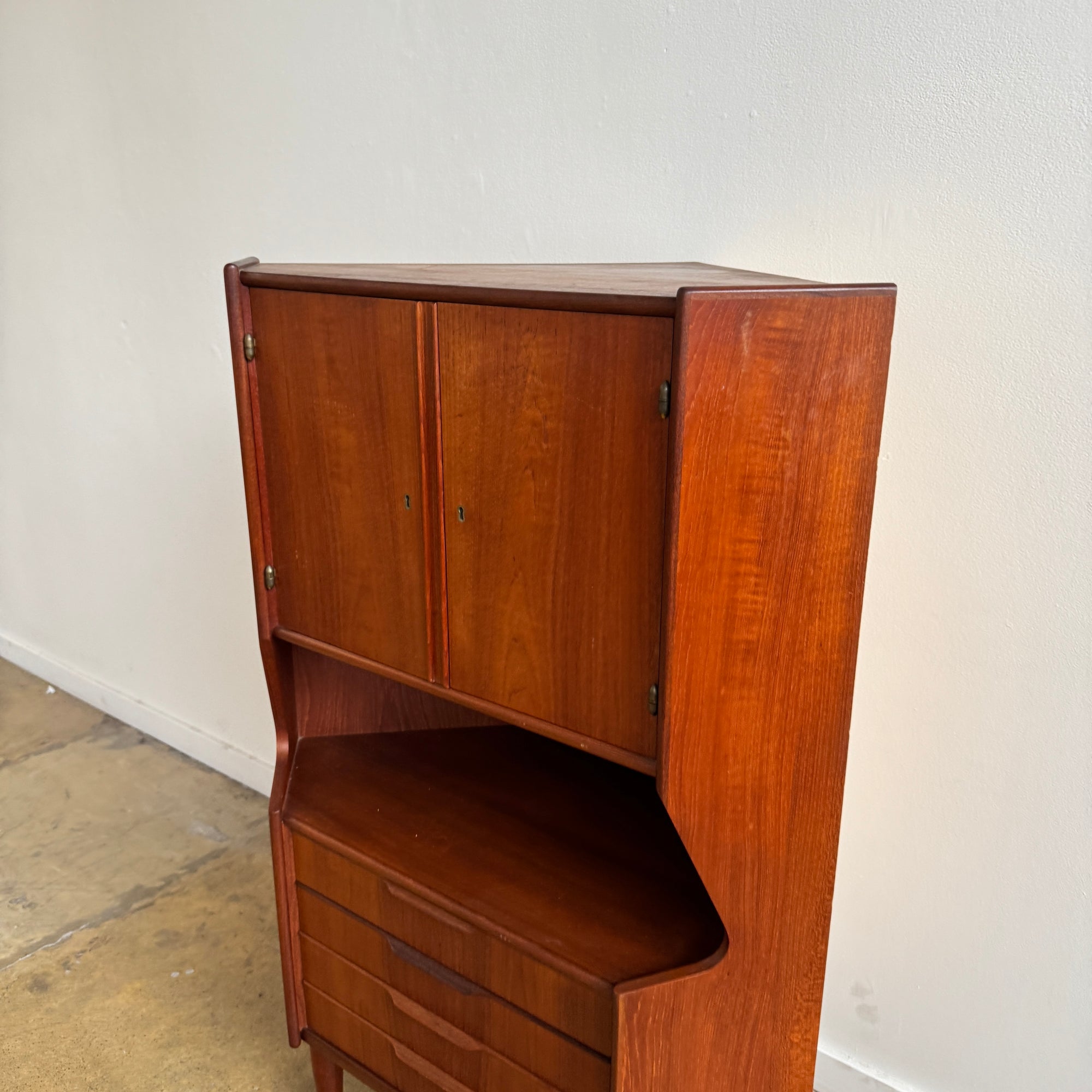 Danish Modern Teak Corner Bar Cabinet