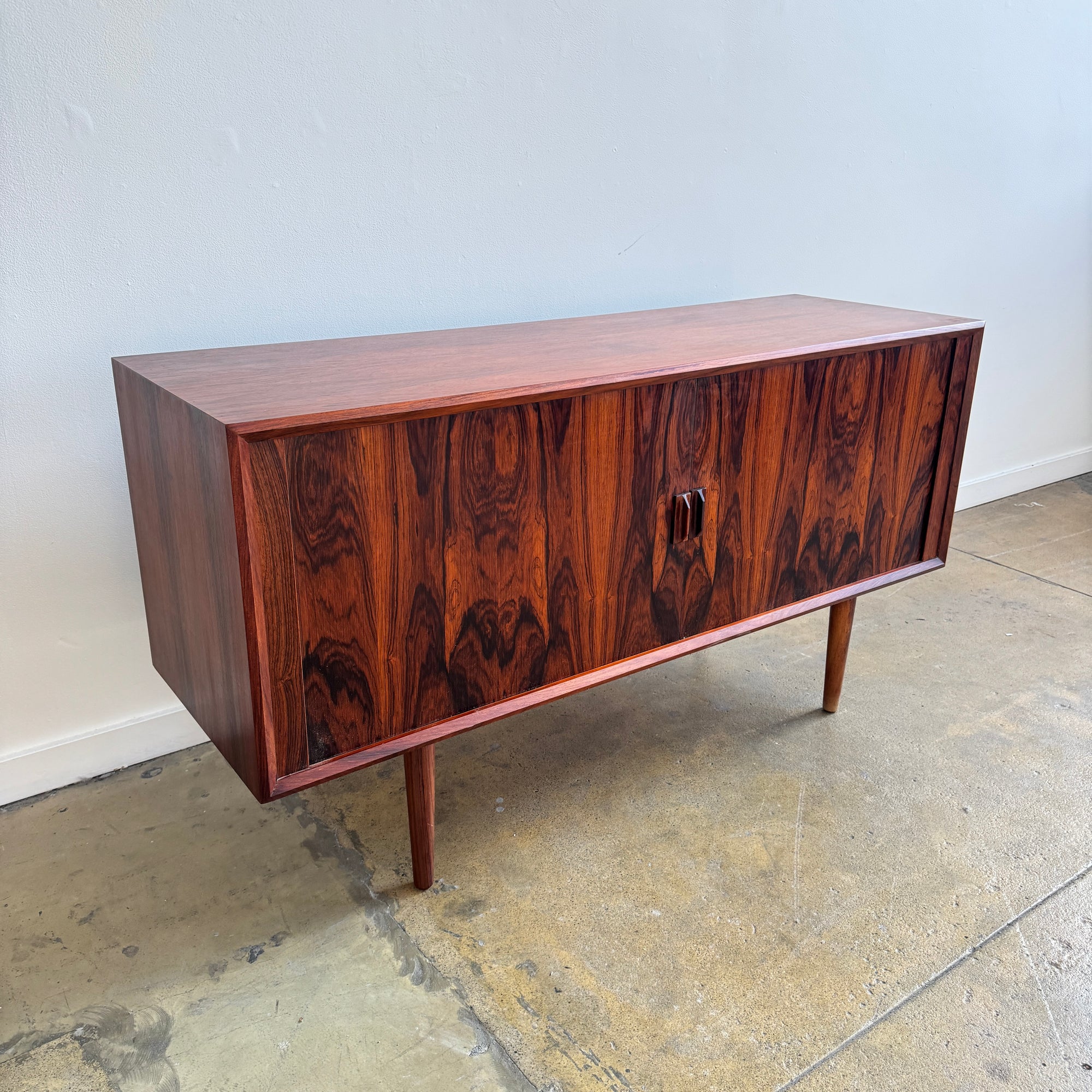 Danish Modern Svend Aage Larsen for Faarup Møbelfabrik Rosewood Tambour Door Credenza