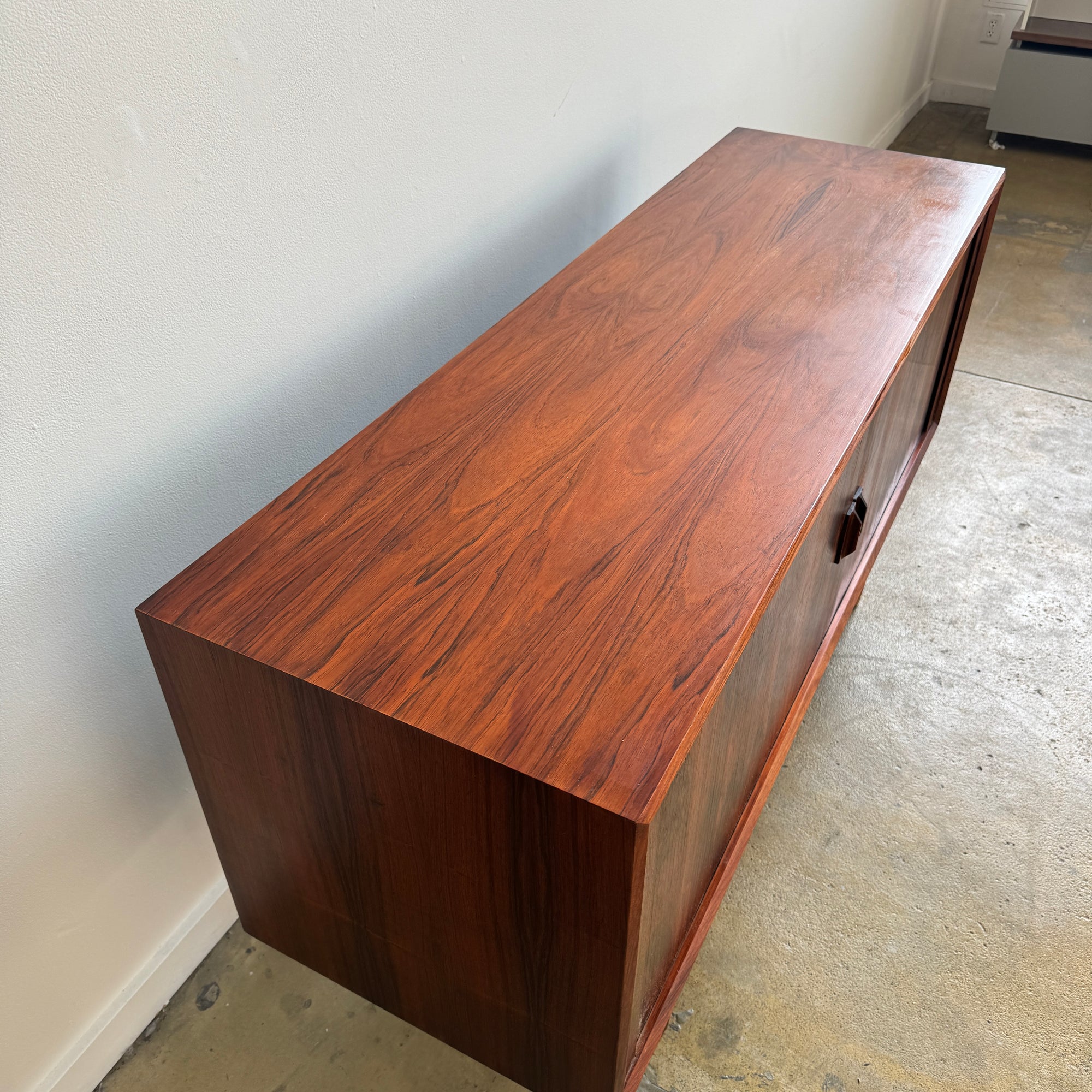 Danish Modern Svend Aage Larsen for Faarup Møbelfabrik Rosewood Tambour Door Credenza