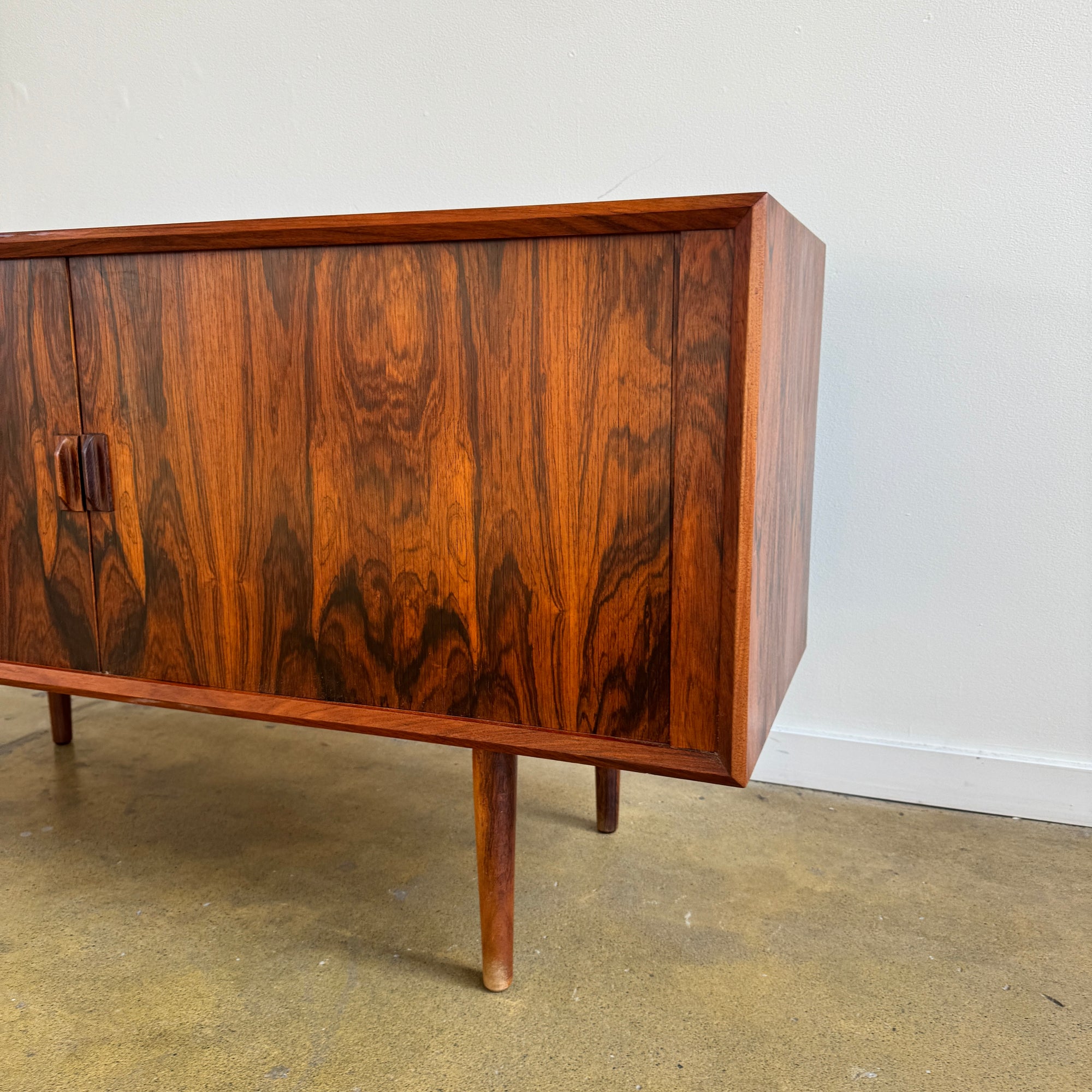 Danish Modern Svend Aage Larsen for Faarup Møbelfabrik Rosewood Tambour Door Credenza