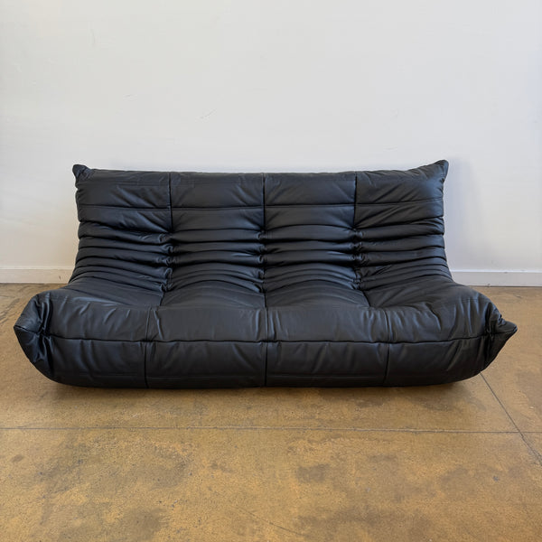 Authentic! Ligne Roset TOGO® Three Seater Black Leather Sofa (New Upholstery)