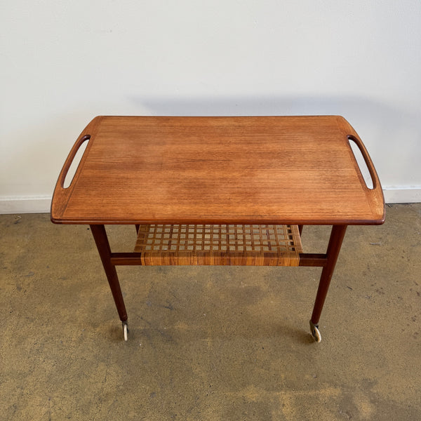 Danish Modern Anton Kildeberg Teak & Rattan Bar Cart