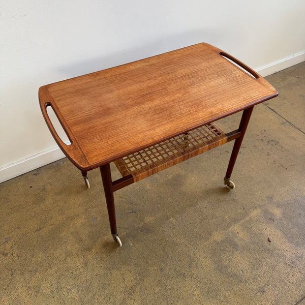 Danish Modern Anton Kildeberg Teak & Rattan Bar Cart