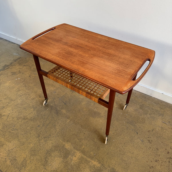 Danish Modern Anton Kildeberg Teak & Rattan Bar Cart