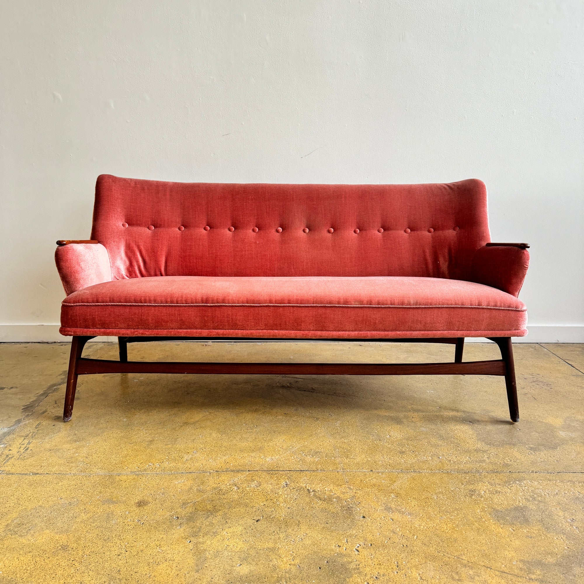 Danish Modern Velvet Settee sofa by CFC Silkeborg